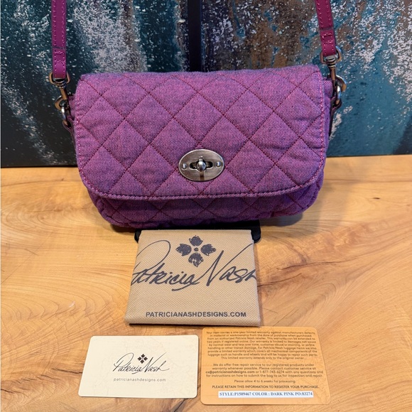 Patricia Nash Quilted Denim Bonny Crossbody in stunning Dark Pink (fusha) NWOT
